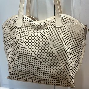 Laser cut ivory tote purse- Anthropologie, Street Level